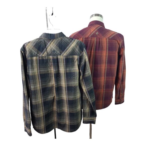 Prana Red Black Tan Plaid PAIR Button Down 2 Shirts Size Large - Picture 2 of 6